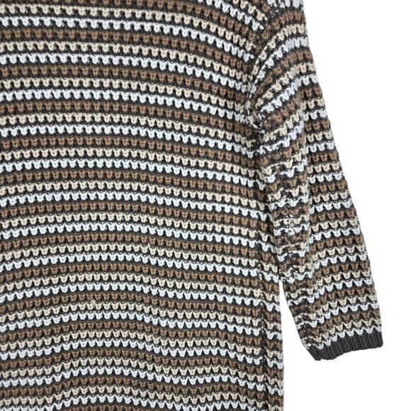 Lovestitch Cardigan Sweater Womens Small Brown Cream Striped Open Chunky Cozy - Picture 9 of 12